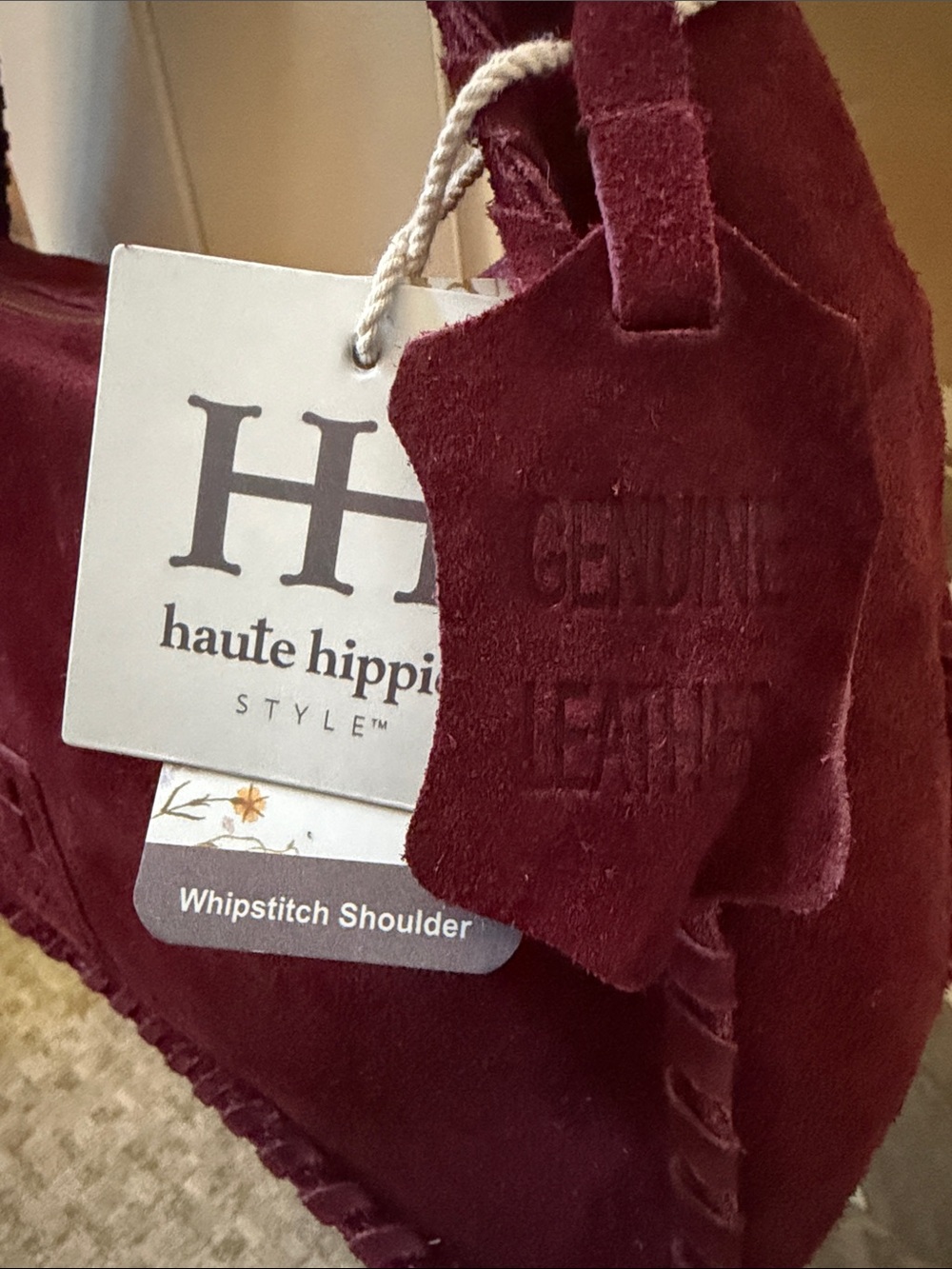 Haute Hippie Women's Burgundy Genuine Suede Whipstitch Trim Shoulder Bag - Picture 6 of 10